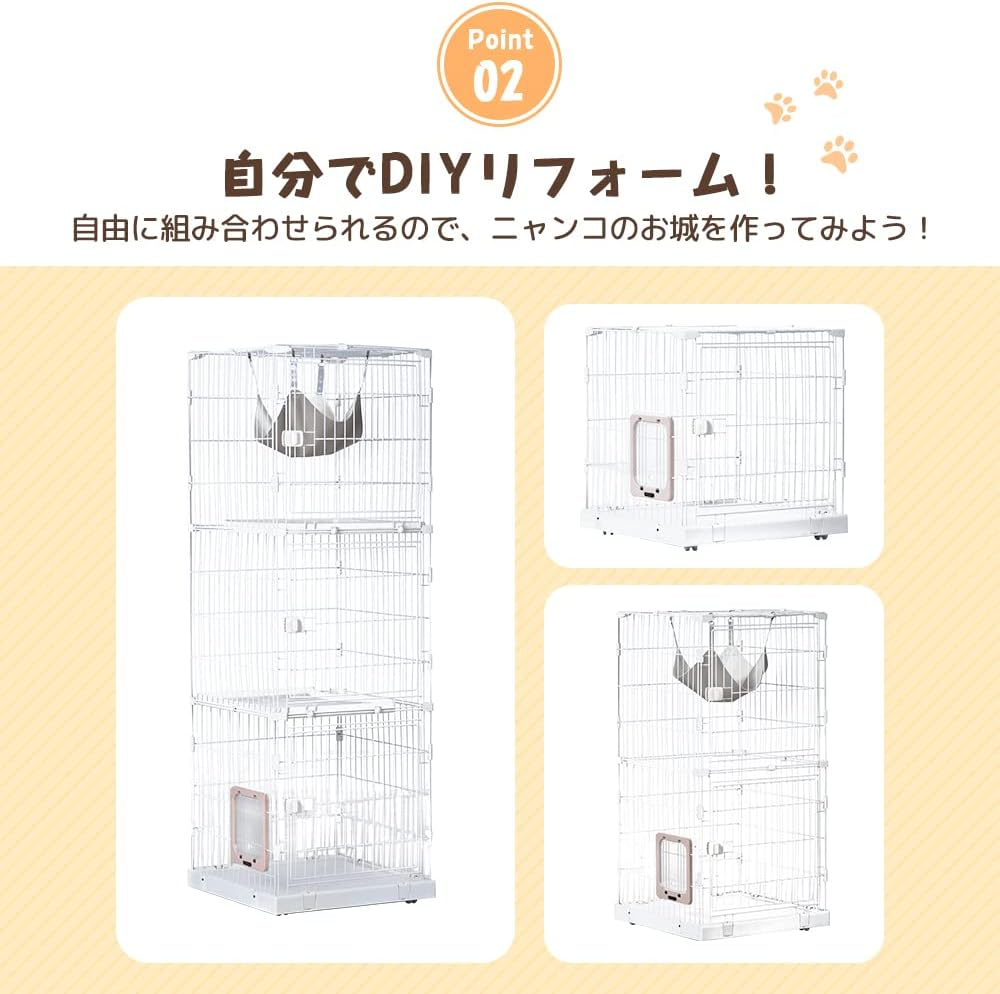 OSJ Cat Cage, 3 Tiers, Wide Design, Freely Combined, Stylish, Cat House, Answering Machine, Ladder, Protection, Escape Prevention, Easy Assembly, Multiple Heads, Steel, Pet Cage - Pink image number 5