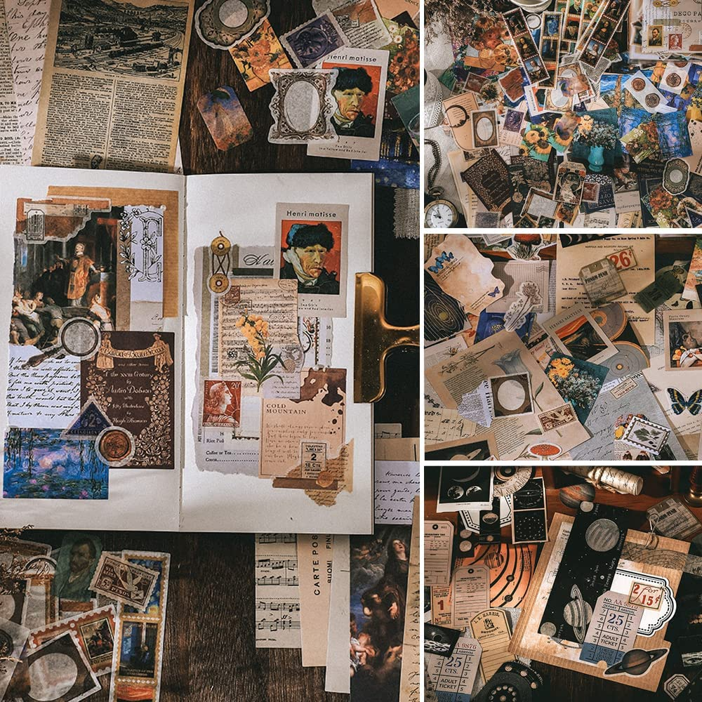 400 Pcs Vintage Scrapbooking Supplies Including 240 Pcs Retro Scrapbook Paper Decor and 160 Pcs Adhesive Washi Stickers for Scrapbooking Album Art Craft Travel Journal image number 2