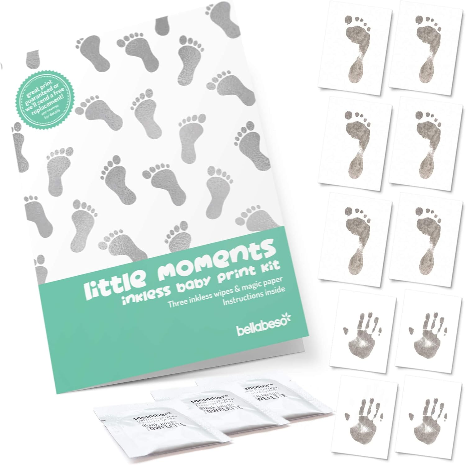 Inkless 10 Sheet & 3 Inkless Towelette Baby Hand Print and Foot Print Kit - Ready to Frame Sizes image number 1