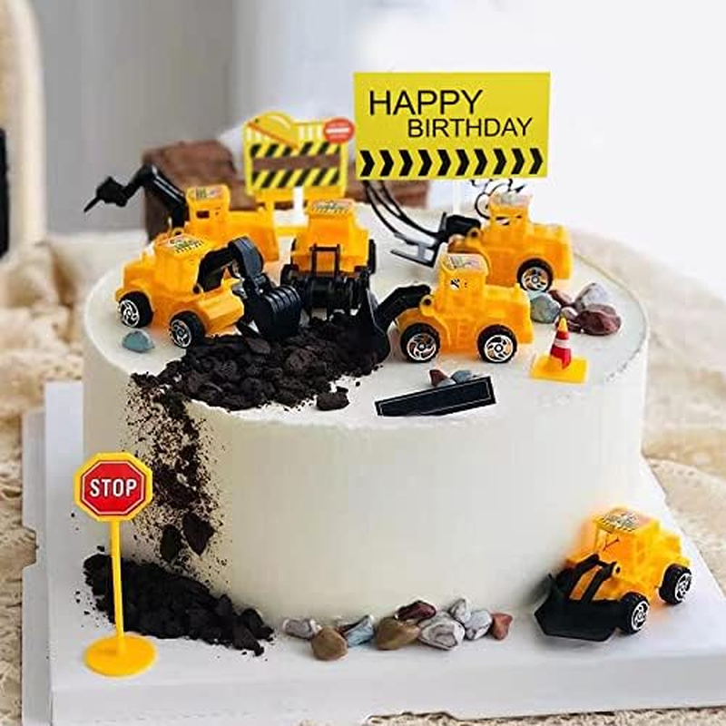 18 PCS Construction Cake Toppers Vehicles Cake Decoration Set Excavator Tower Crane Cupcake Topper Traffic and Road Sign Decor Happy Birthday Party Supplies Favors for Kids Boys image number 1