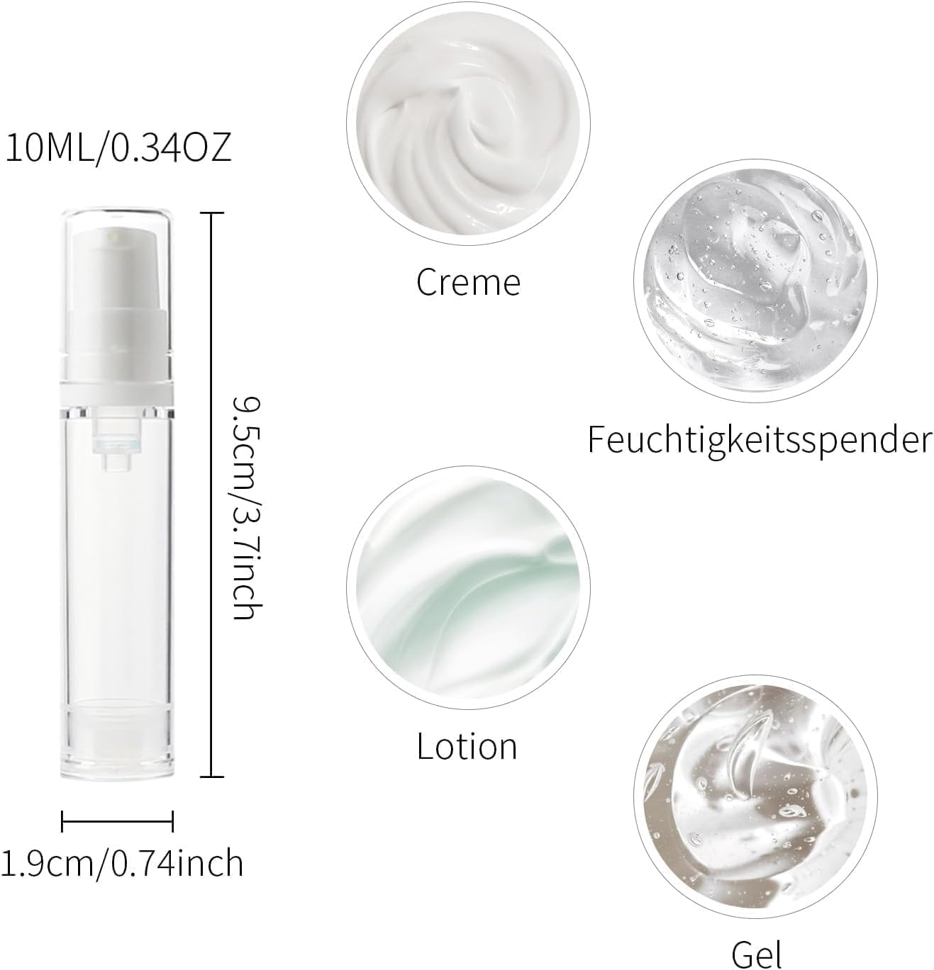 6 Pcs Travel Essentials Empty Airless Pump Bottles, Refillable Clear Travel Lotion Containers Vacuum Cosmetic Container Press Bottles for DIY Foundation, Gel, Essence, Lotion, Moisturiser (10Ml) image number 1