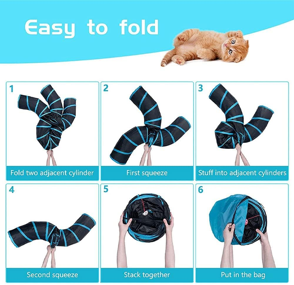 Cat Tunnels Crinkle Play Toys Collapsible Tube with Ball Maze Cat House Pet Interactive for Cat Puppy Kitten Rabbit 5 Way Cat Tunnels image number 2