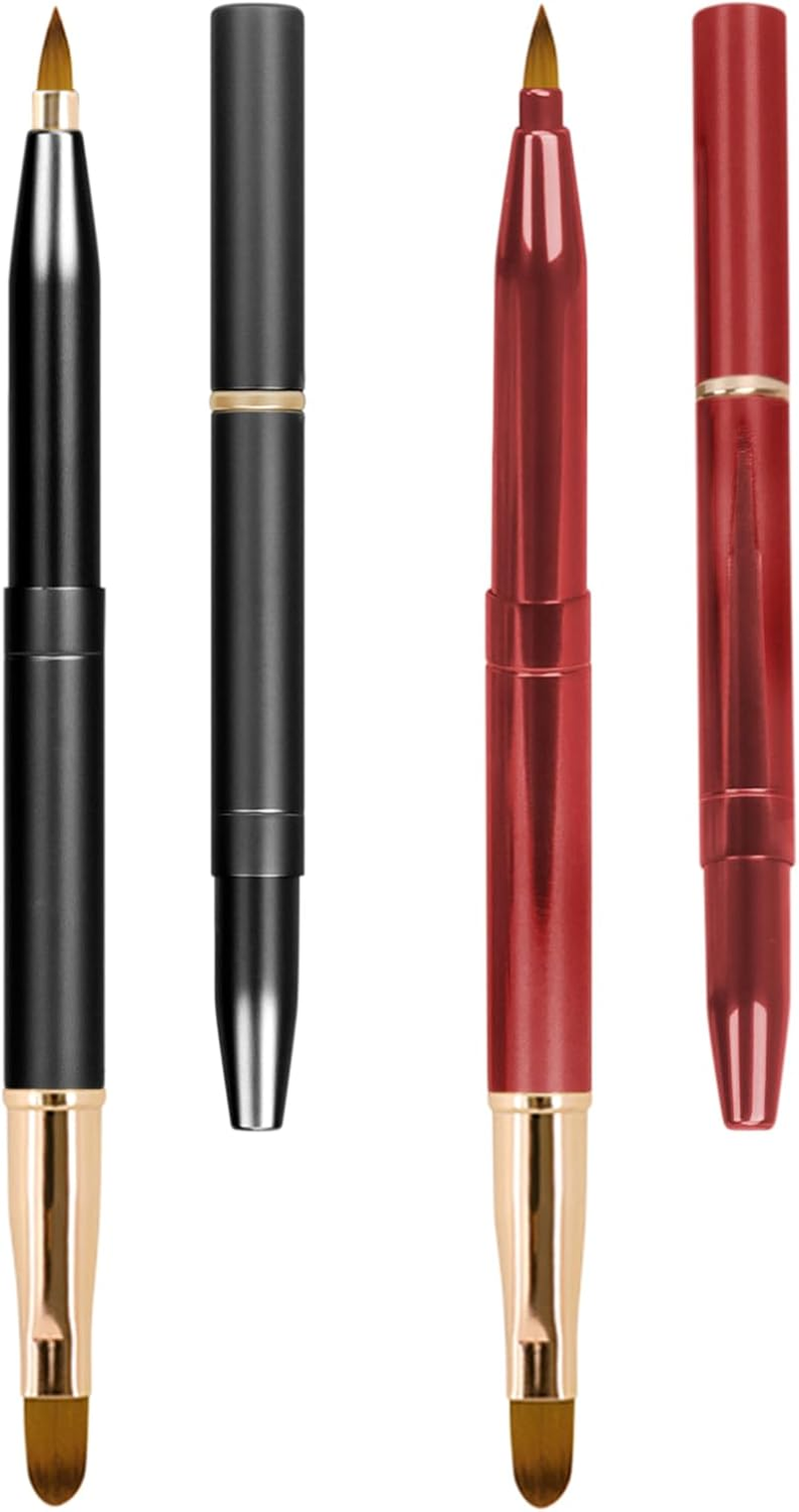 Unaone [2 Pack] Lip Brush for Lipstick, Retractable Lip Brushes, Dual-Ended Makeup Brush for Lipstick Lip Gloss, Include Lid