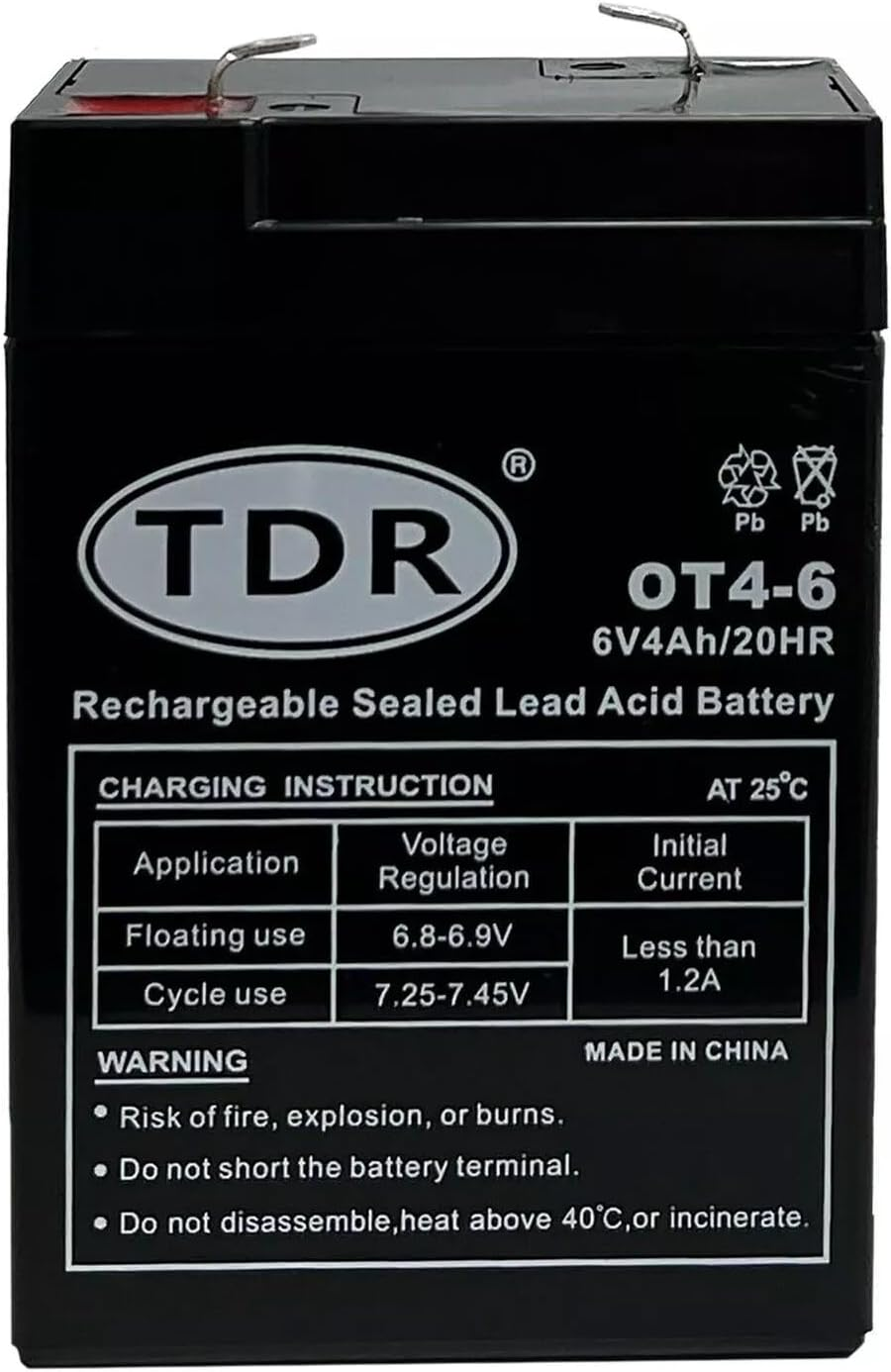 TDR OT4-6 6V 4Ah Gel Battery image number 2