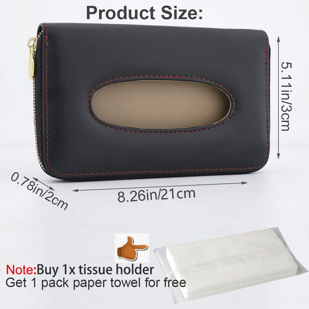 Cartisen Car Tissue Holder, Sun Visor Tissue Holder, Car Visor Napkin Holder, PU Leather Backseat Tissue Case Holder for Car Vehicle with Zipper (Black) - Beige image number 6