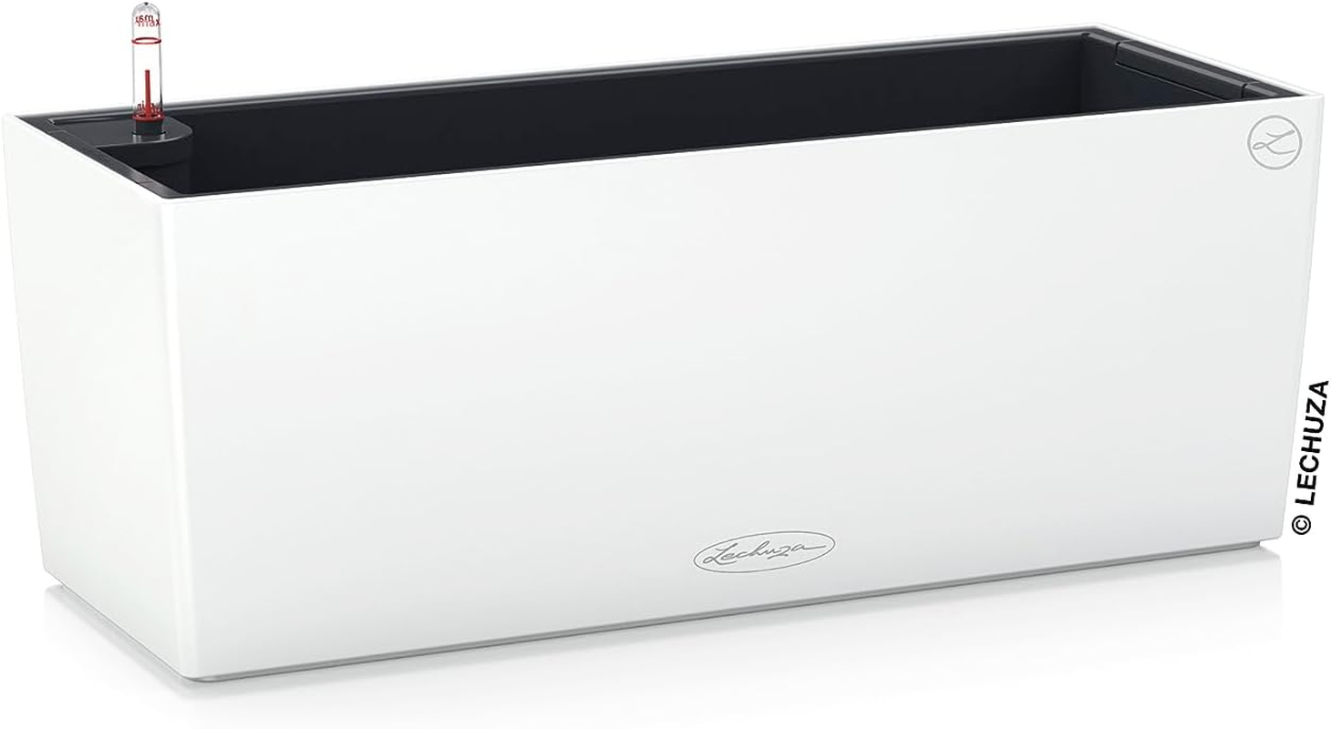 Lechuza 15670 Balconera Color 50 Indoor and Outdoor Use, 20" X 7" X 7", Self Watering Planter, Us50, White Matte