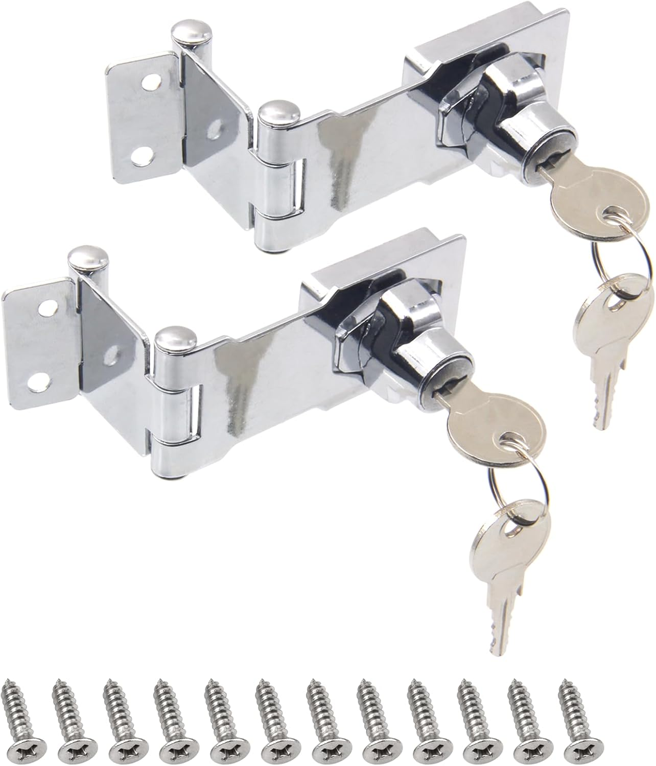 2 Pack Door Lock Hasp Latchs, Collapsible Solid 304 Stainless Steel File Cabinet Lock Desk Drawer Lock, for 90 Degree and 180 Degree Drawers, Dabinets, Doors, Flip Barn Door