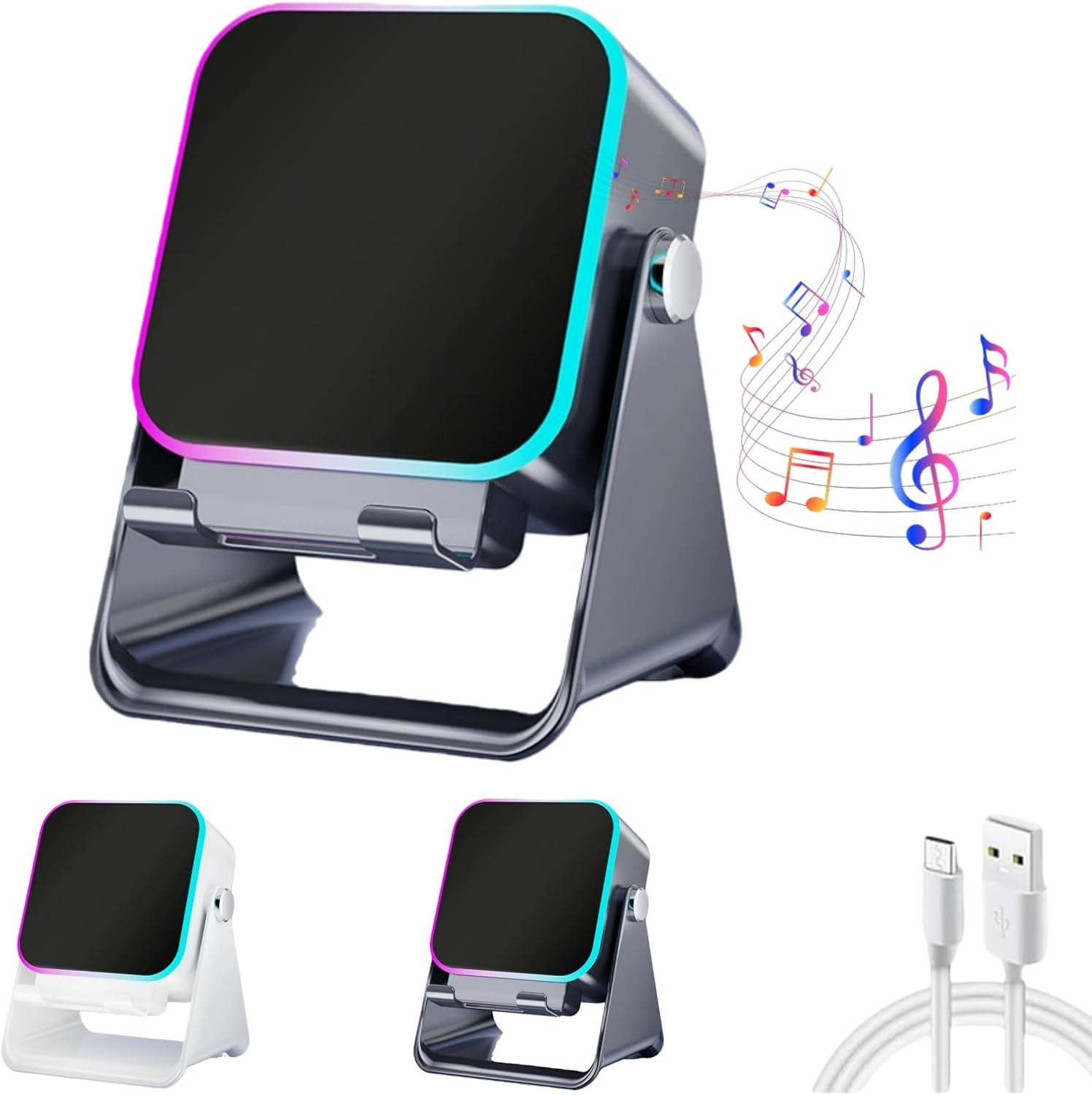 5-In-1 Wireless Induction Bluetooth Speaker with Adjustable Phone Stand, Wireless Induction Audio Speaker Stand, 360&deg; Rotating Design, USB Rechargeable for Smartphones (Black)