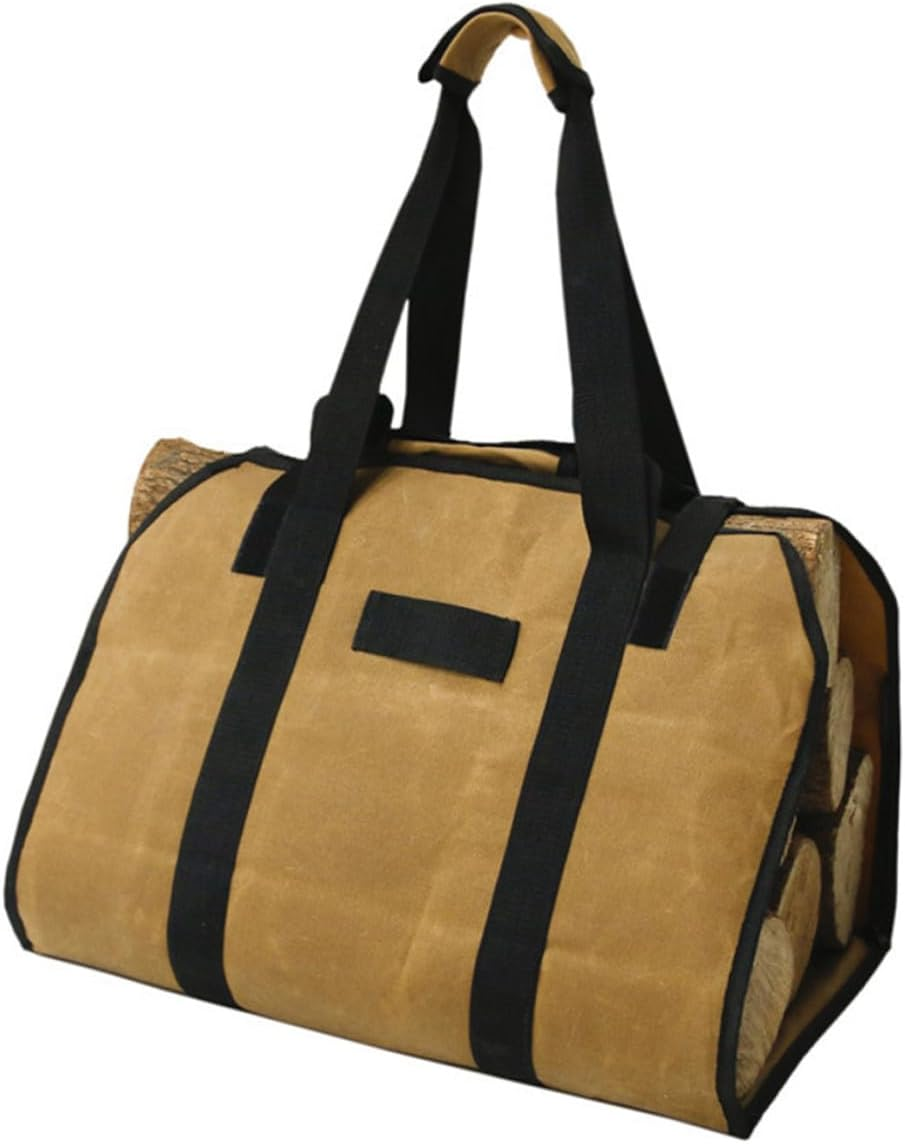 Capacity Waxed Canvas Firewood Tote Bag Firewood Carrier with Padded Handles Log Handbag for Outdoor Fireplace and Camping Use image number 6
