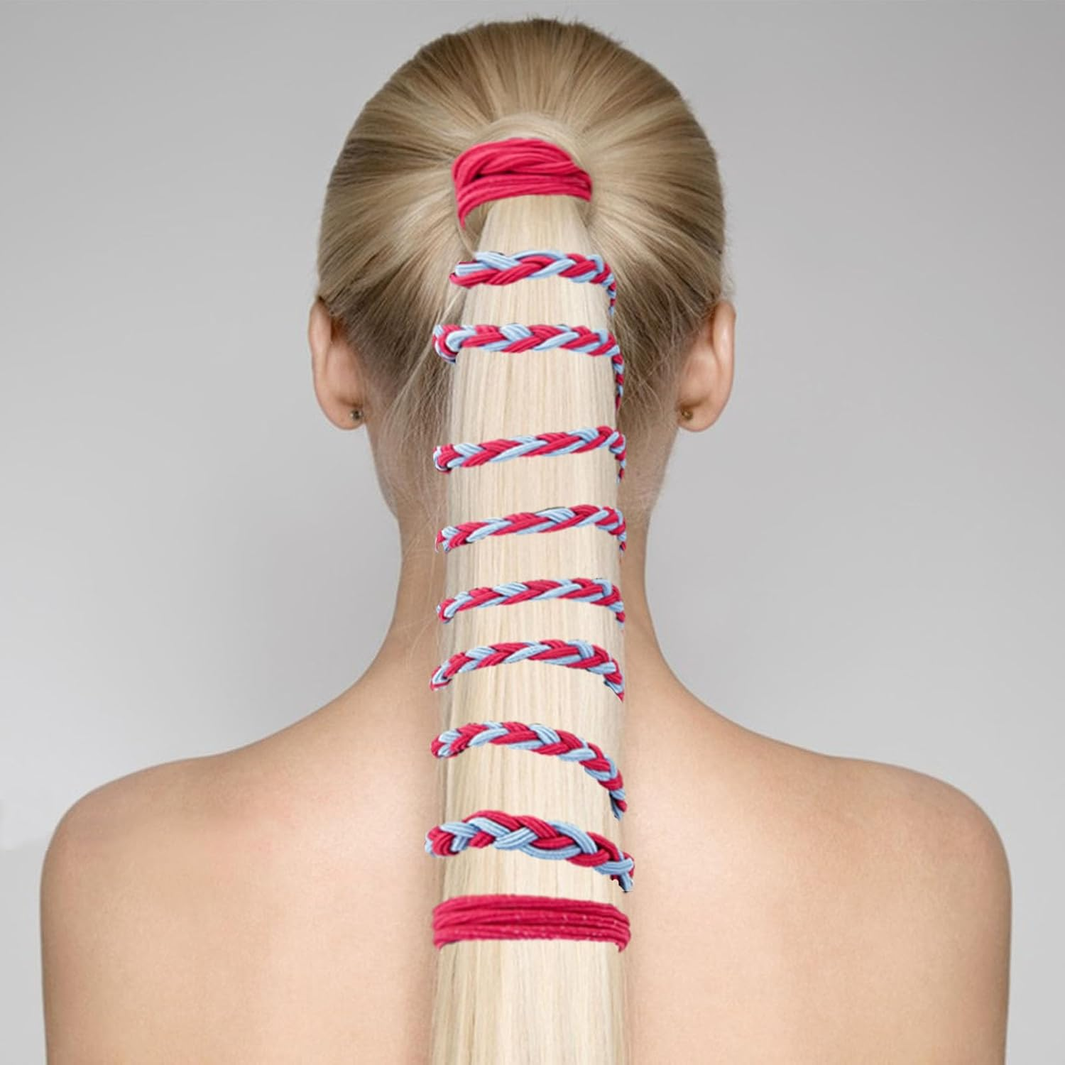 NICENEEDED Pack of 4 25 Inch Colourful Sports Hair Bobbles Long Hair Ponytail Warp Hair Holder Elastic Braided Spiral Hair Scrunchie for Gym Swimming Bungee Motorcycle image number 5