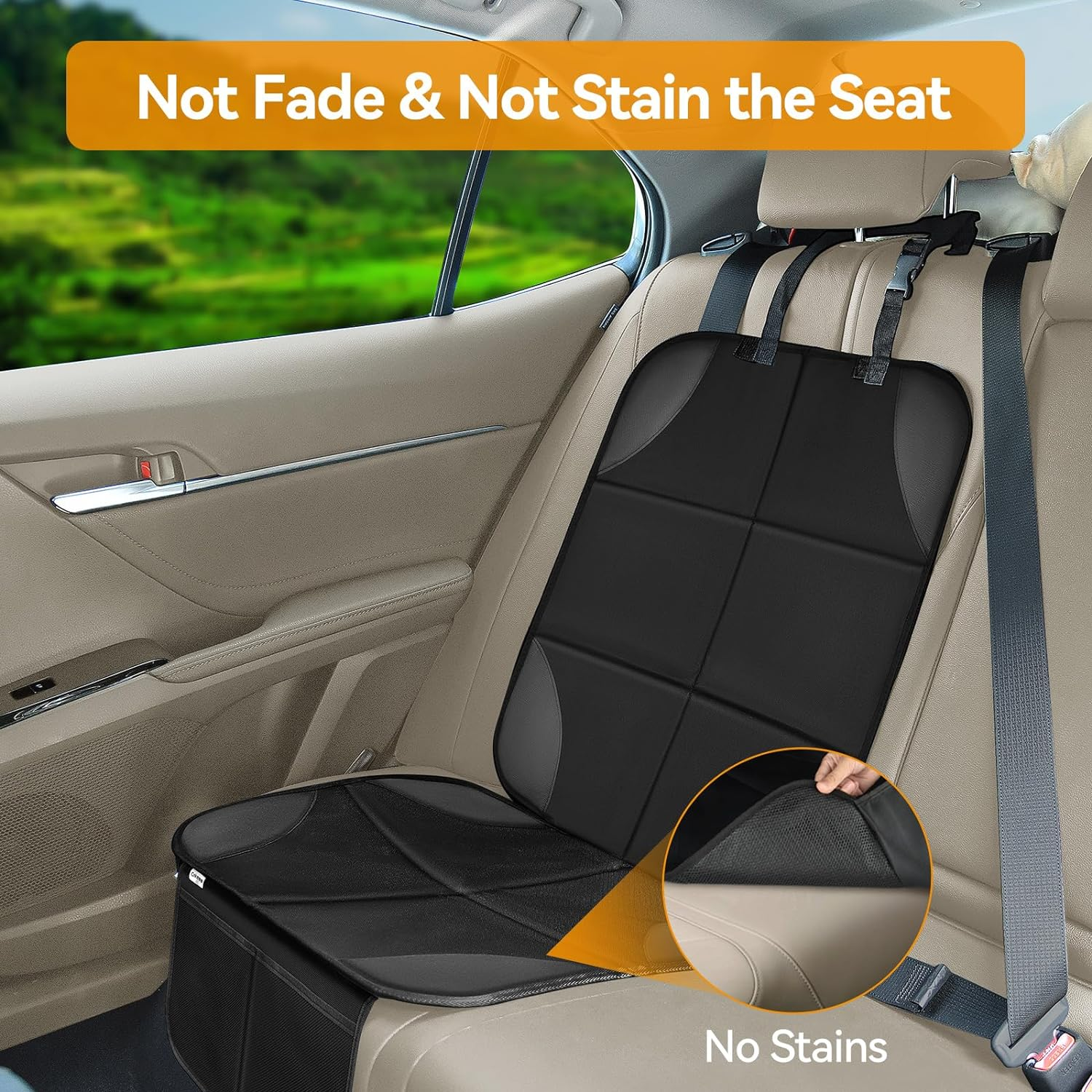 Baby Car Seat Protectors, Cnkeeo 2 Pack Seat Protectors with Leather and Fabric Padding, Non-Slip Backing with Mesh Pockets, Waterproof Seat Protectors for Vehicles Baby Pets image number 3