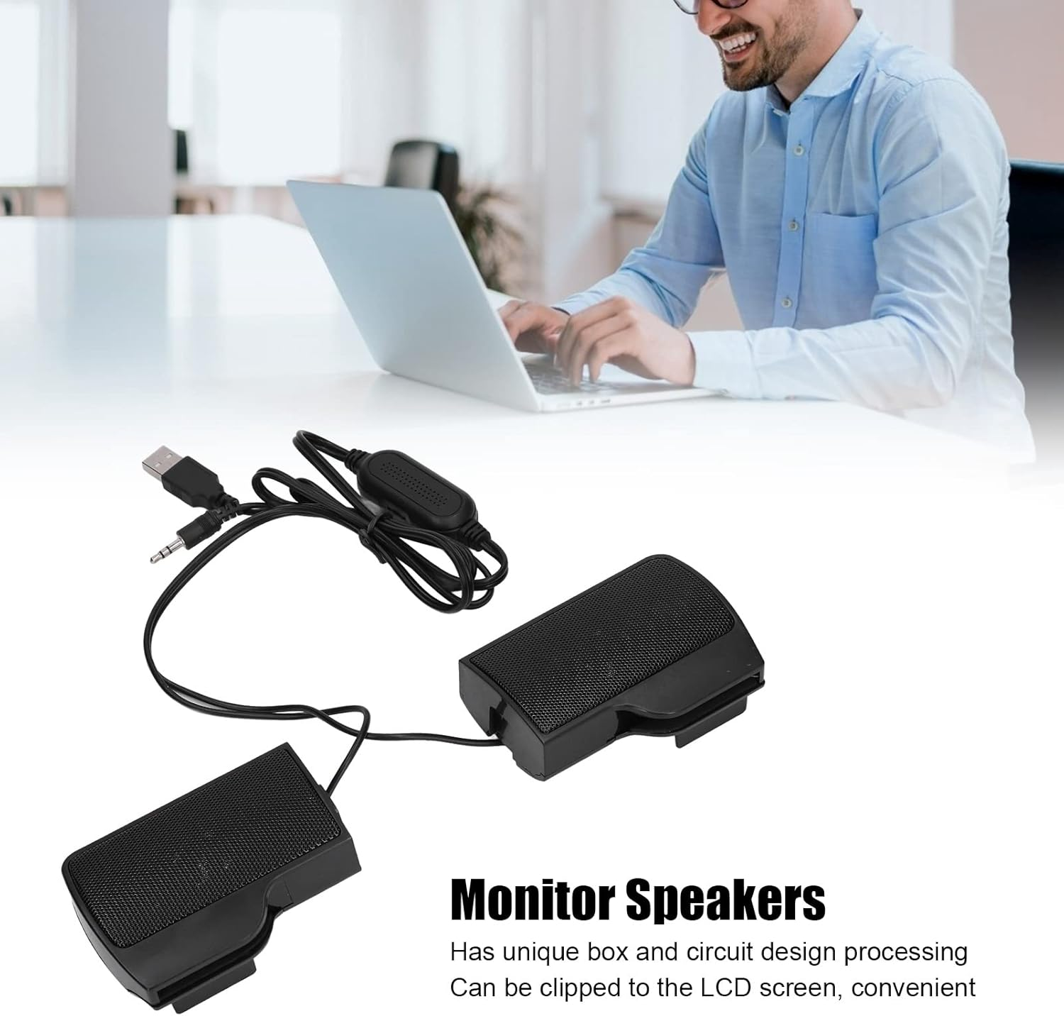 Laptop Speakers,High Sound Quality USB Powered Wired Monitor Soundbar Stereo Sound,Simple Operation Wired Laptop Speaker, for Monitor Notebook Tablets TV image number 6