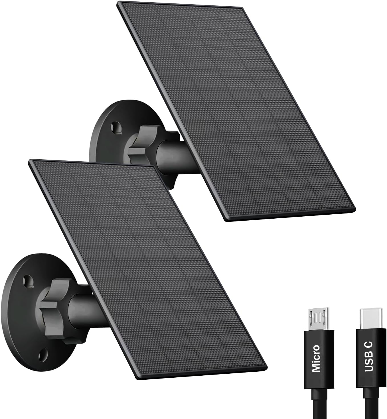 VUEBEE 2W Solar Panel for Security Camera Outdoor, USB/USB-C Charger with IP65 Waterproof, 360&deg; Adjustable Mount & 7.2Ft Cable, Compatible with Rechargeable Battery Cameras (2 Pack, White)