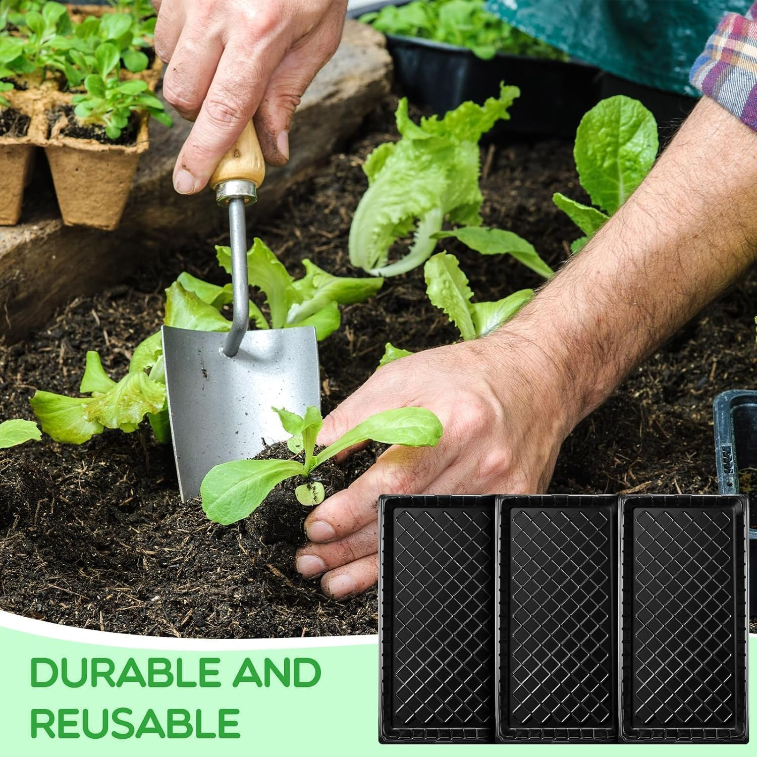 Plant Planting Garden Seed Starting Planting Trays 8 Pack without Drainage Holes Black Indoor Seedling Propagation Tray Microgreens Wheatgrass Sprouting Greenhouse Supplies Plant Tray image number 2