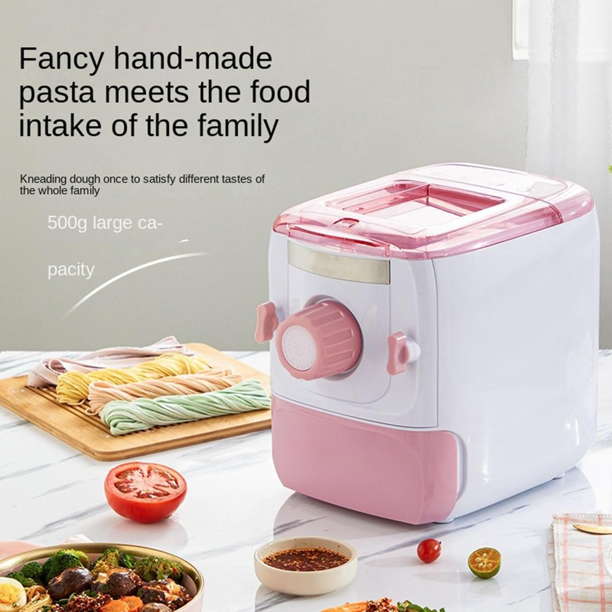 Noodle Maker, Multifunctional Noodle Press, 500G Capacity, with 7 Noodle Molds, 3 Minutes Quick Baking, Hidden Storage Drawer, Vertical Design, Kitchen Gadget for Non-Stick Noodles image number 2