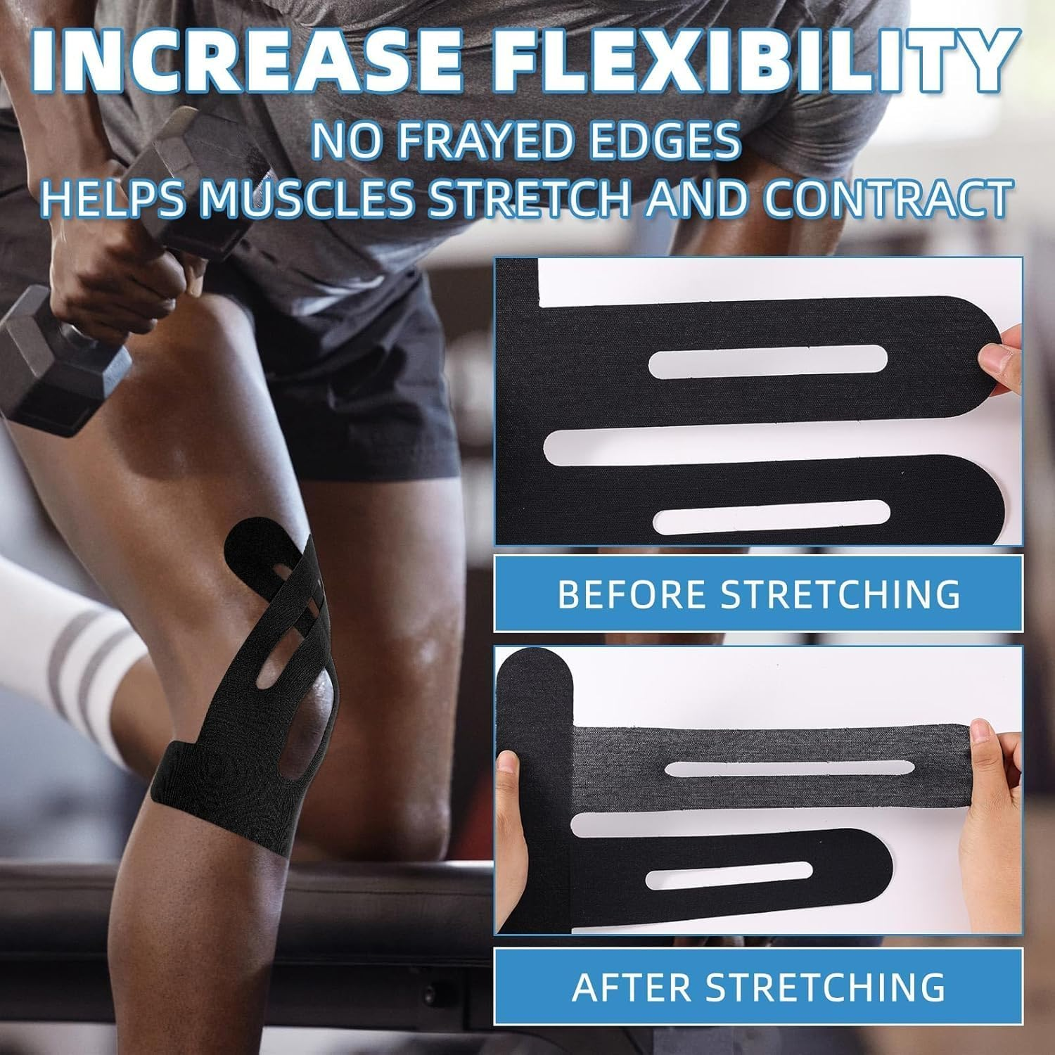 Quhoxdye Kinesiology Tape for Knees, 10 Pcs Knee Support & Stability, Knee Pain Relief Athletic Tape - Waterproof & Elastic, Breathable Hypoallergenic Latex-Free Tape, (Black) image number 1