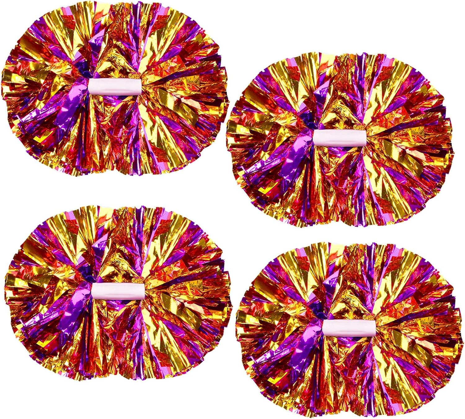 4 Pcs Cheerleading Pom Poms Metallic Cheerleader Pom Poms Cheer Squad Pompoms with Baton Handle for Kids Party Dance Cheering Sports Game image number 1