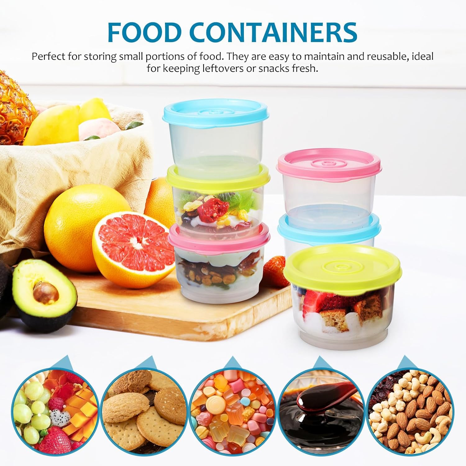 LALADEFIEE 6Pcs Small Food Storage Containers 160Ml, Multi-Color Plastic Snack Boxes with Lids, Refrigerator Organizer and Sealing Preservation Containers for Picnic and Fridge Use image number 6