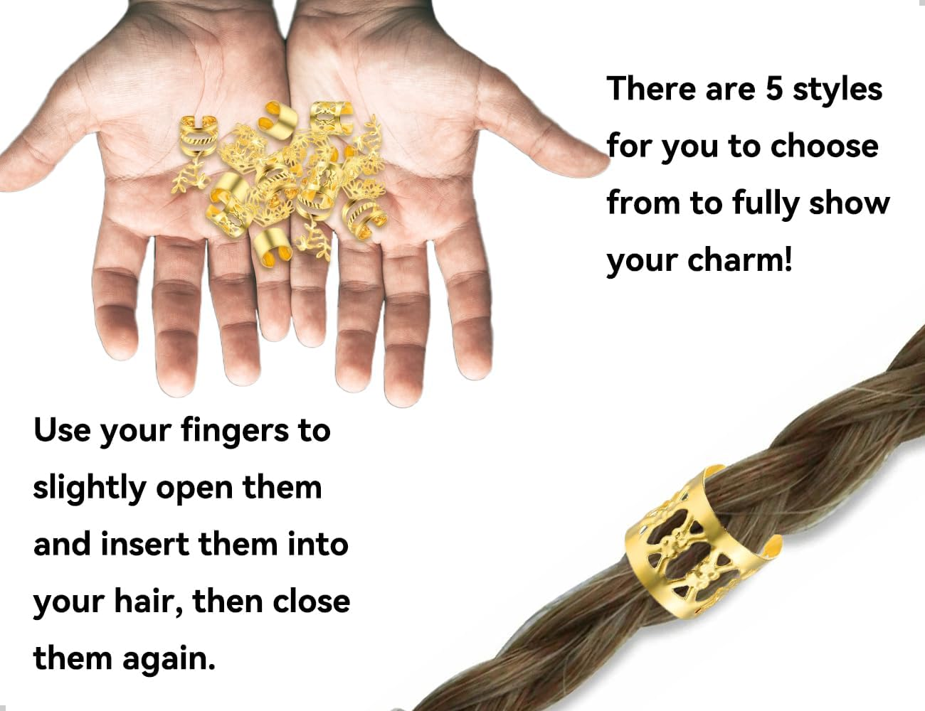 Emezddo Pack of 50 Dreadlocks, Adjustable Metal Cuffs, Hair Accessories, Hair Spiral Clips, Braid Accessories, Used for Men, Women, Girls and Boys (Gold) image number 4