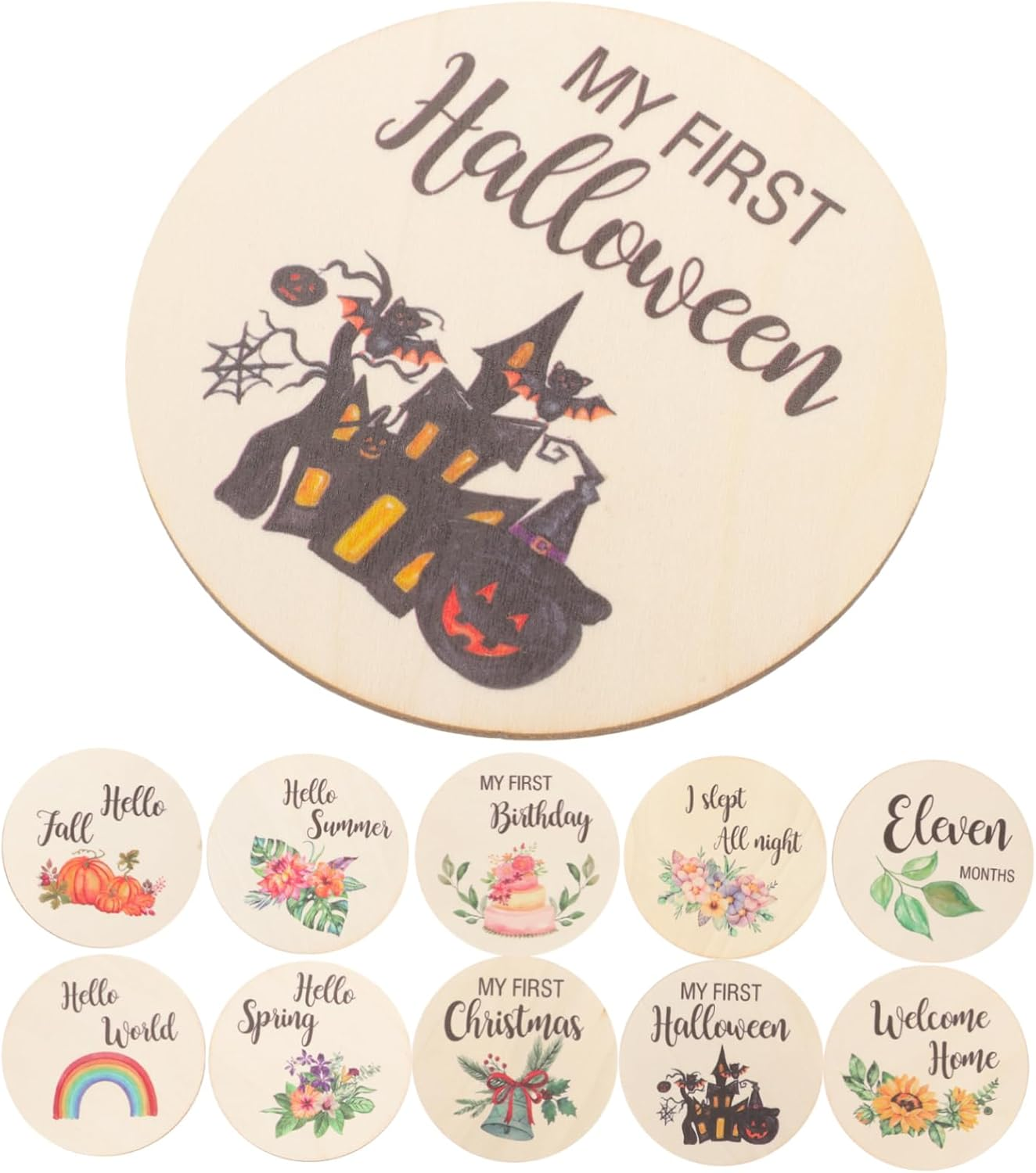 ERINGOGO Wooden Milestone Signs Birth Announcement Cards Months Milestone Wall Decor image number 4