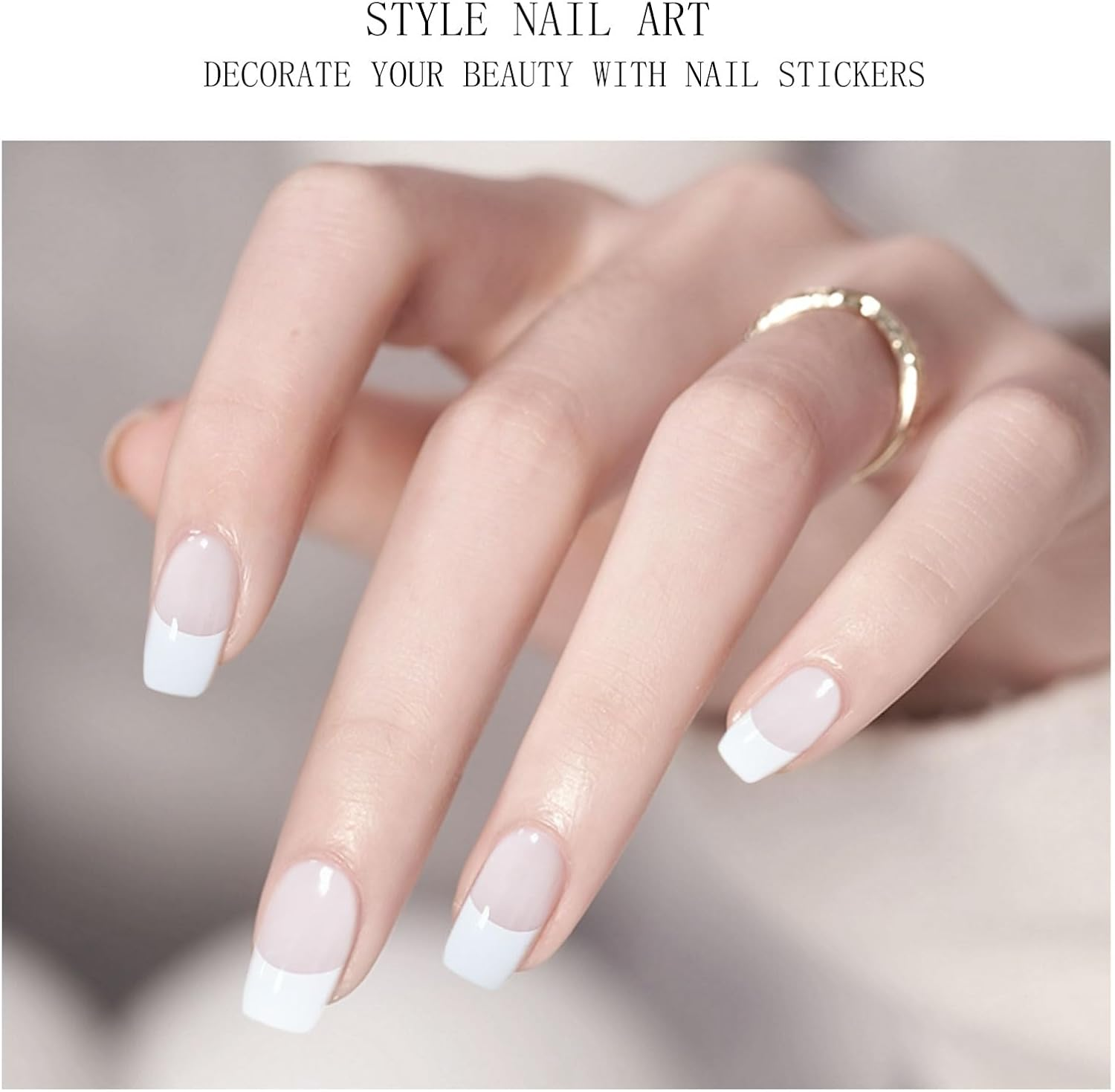 JMEOWIO Nail Foil Beige French Tip Gel Nail Foils Self-Adhesive Nail Stickers UV Hardening Decoration Nail Design Accessories image number 3