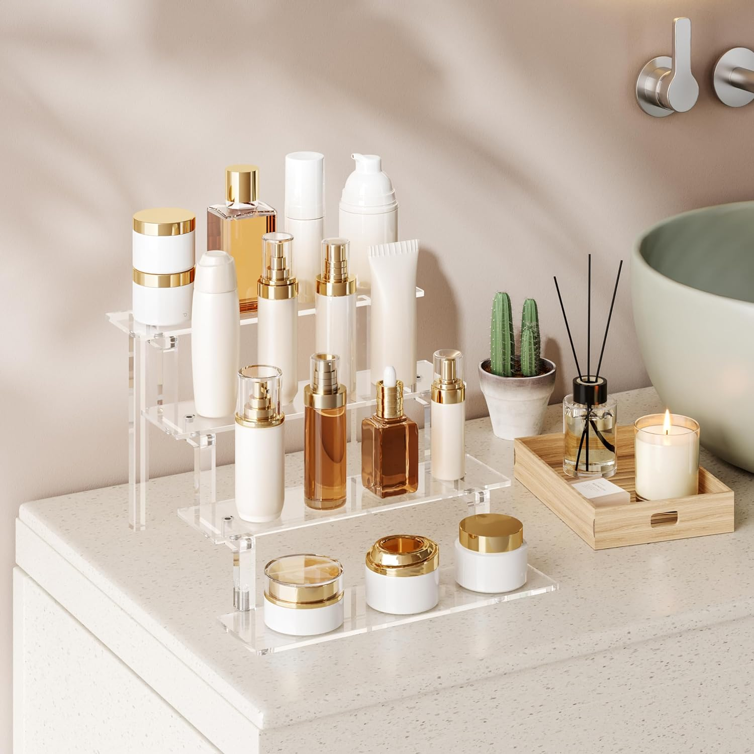 WINKINE Acrylic Display Stand, Clear Riser for Amiibo Funko POP Figures, Acrylic Tiered Display Stand for Decoration and Organize, Acrylic Step Riser for Display, Perfume Organizer Perfume Stand image number 6