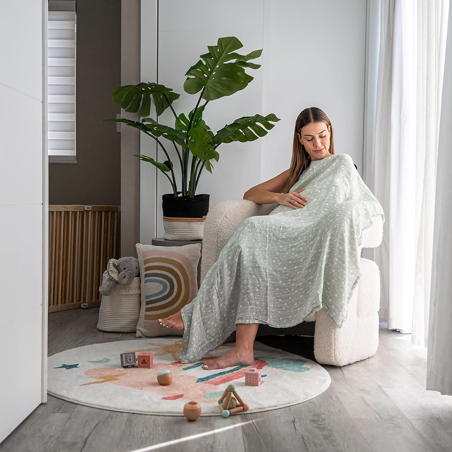 Comfy Cubs Muslin Swaddle Blankets Neutral Receiving Blanket Swaddling, Wrap for Boys and Girls, Baby Essentials, Registry & Gift (Green) - Blue image number 6