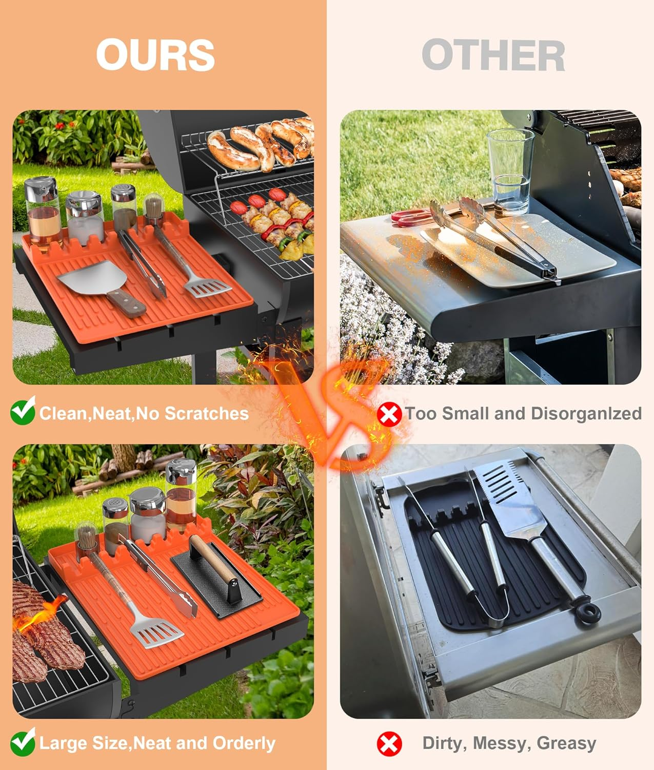 Silicone Griddle Tools Mat for Blackstone - Large Silicone Spatula Mat with Drip Pad - Griddle Mats BBQ Grill Accessories - Side Shelf Mats Grill Pad for Blackstone Griddles Accessories (Orange) image number 5