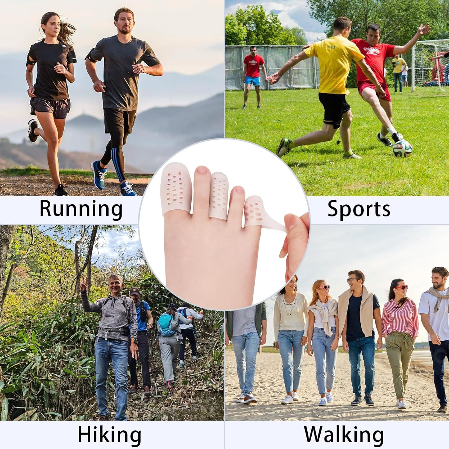 12PCS Gel Toe Caps Set 3 Sizes Breathable Toe Protectors Sleeve Bunion Pads Cushion Big Toe Guards Silicone Toe Covers for Ingrown Toenails Corns Calluses Blisters Protection (Beige, S+M+L) image number 4