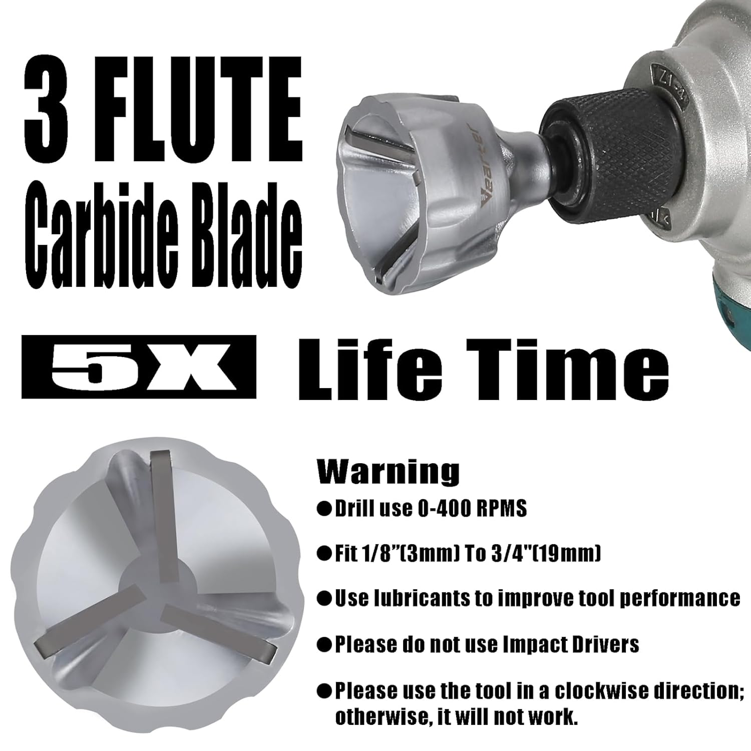 Vearter Deburring External Chamfer Tool for Metal, Countersink Chamfering Drill Bit with Carbide Blades, Bolt Thread Repair Tool Quick Release Hex Shank Fits 3Mm to 19Mm image number 4