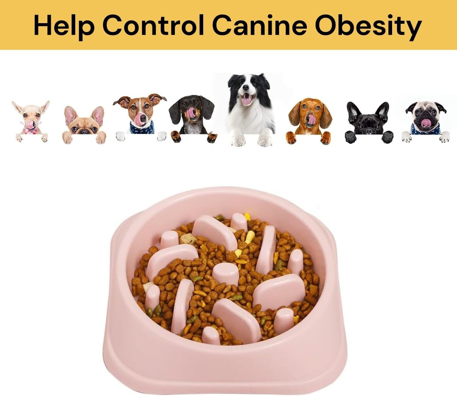 Dog Feeder Slow Eating Pet Bowl Eco-Friendly Durable Non-Toxic Preventing Choking Healthy Design Bowl for Dog Pet Non-Slip Drink Water Bowl Square Base (Light Pink) image number 4