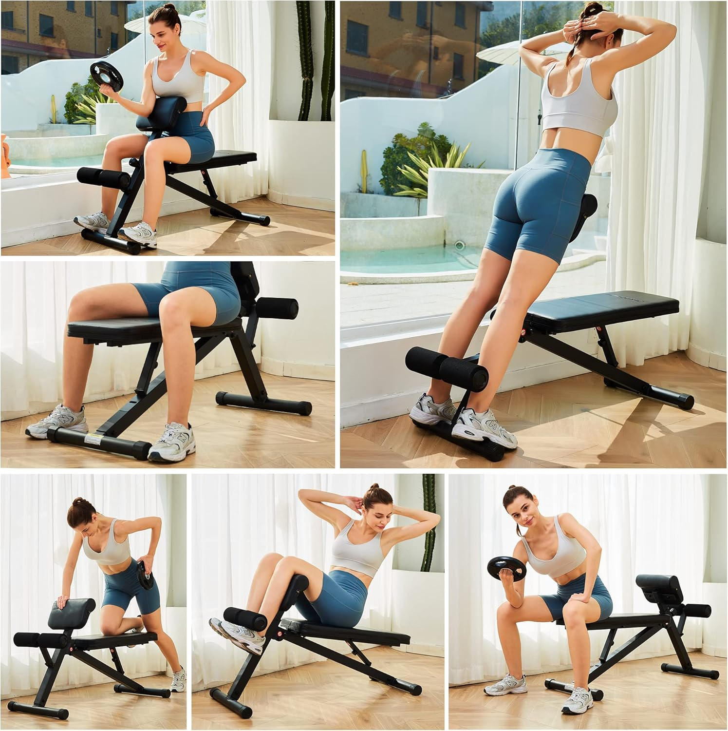 Leikefitness Roman Chair Adjustable Weight Bench Foldable Workout Exercise Full Body Strength Training Preacher Curls Black image number 1