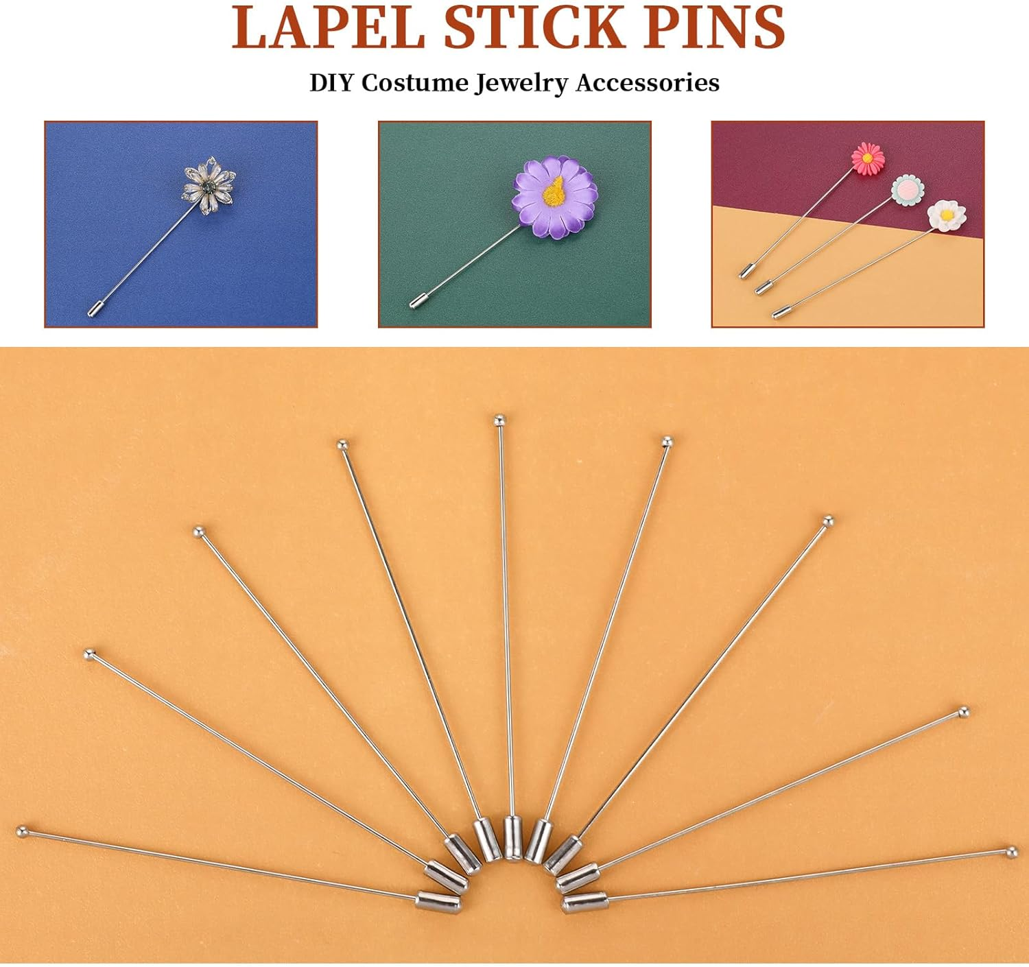 20 Pcs Brooch Safety Pins Silver Metal Stick Pin round Ball Metal Brooch Boutonniere Sticks for DIY Costume,Suit Tie Hat Pin,Jewelry Making Accessories,90 Mm image number 3