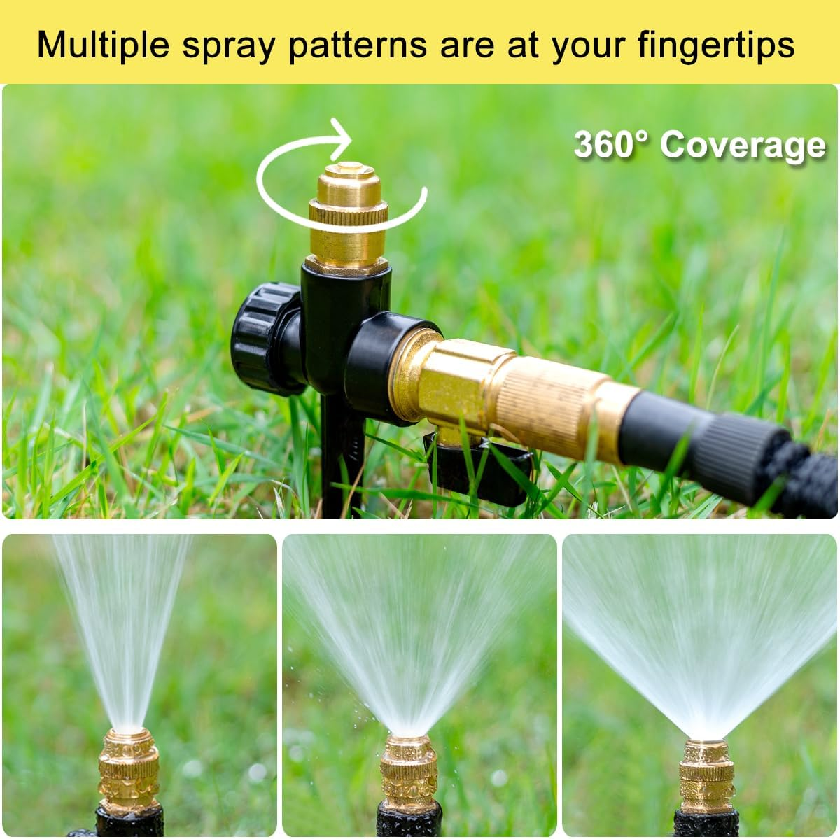 FANHAO Metal Lawn Sprinkler for Yard, 2 Pack Automatic Garden Water Sprinkler on Spike Base, Adjustable Brass Sprinkler Nozzle 360 Degree Large Area Coverage for Lawn Grass Patio Garden Irrigation image number 2