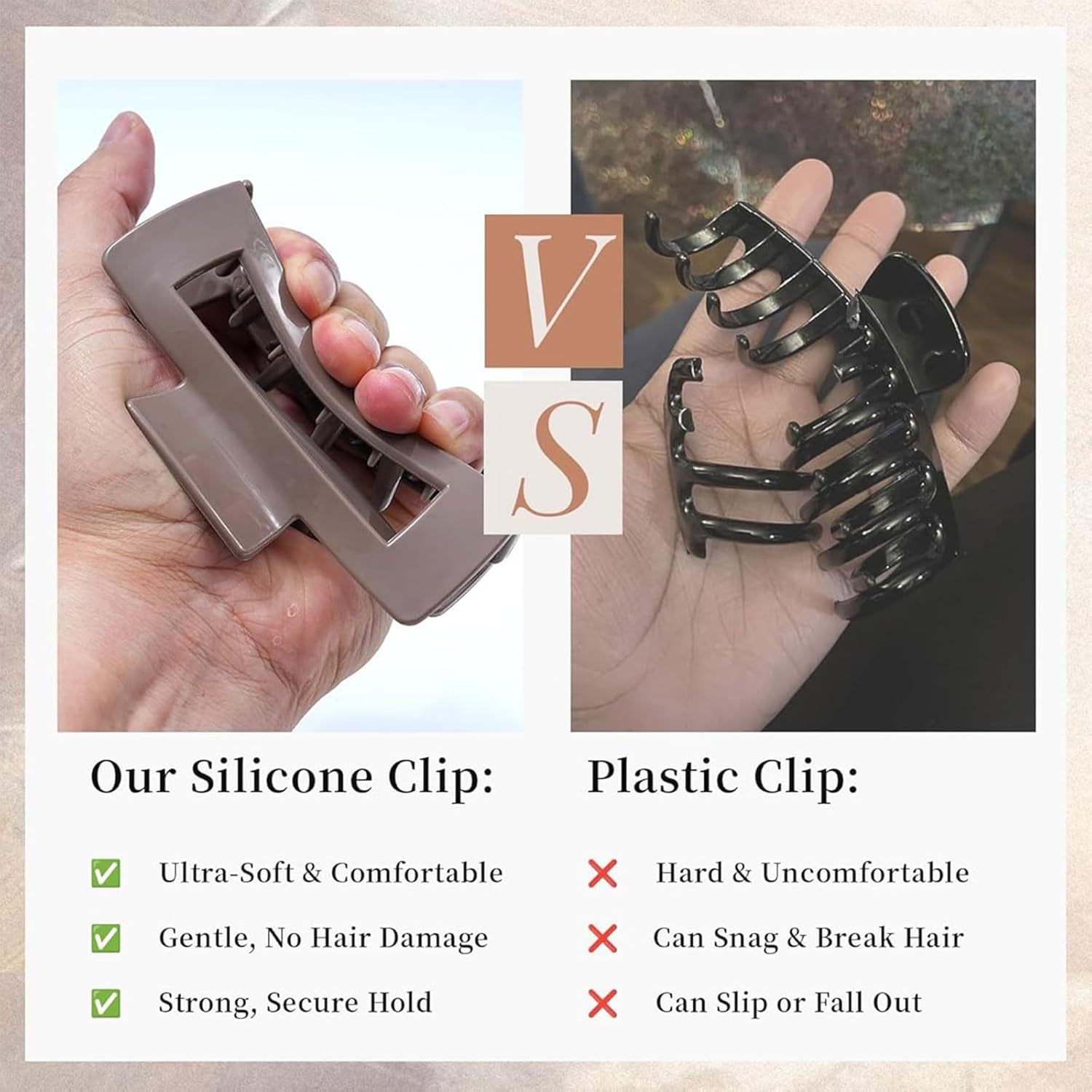 Muorruo 6-Pack Silicone Hair Clips in 2 Designs, Flexible and Soft Hair Clips for Women | Rectangular, Small and Large, Comfortable Hair Clips (Dark Khaki, Coffee, Black) image number 1