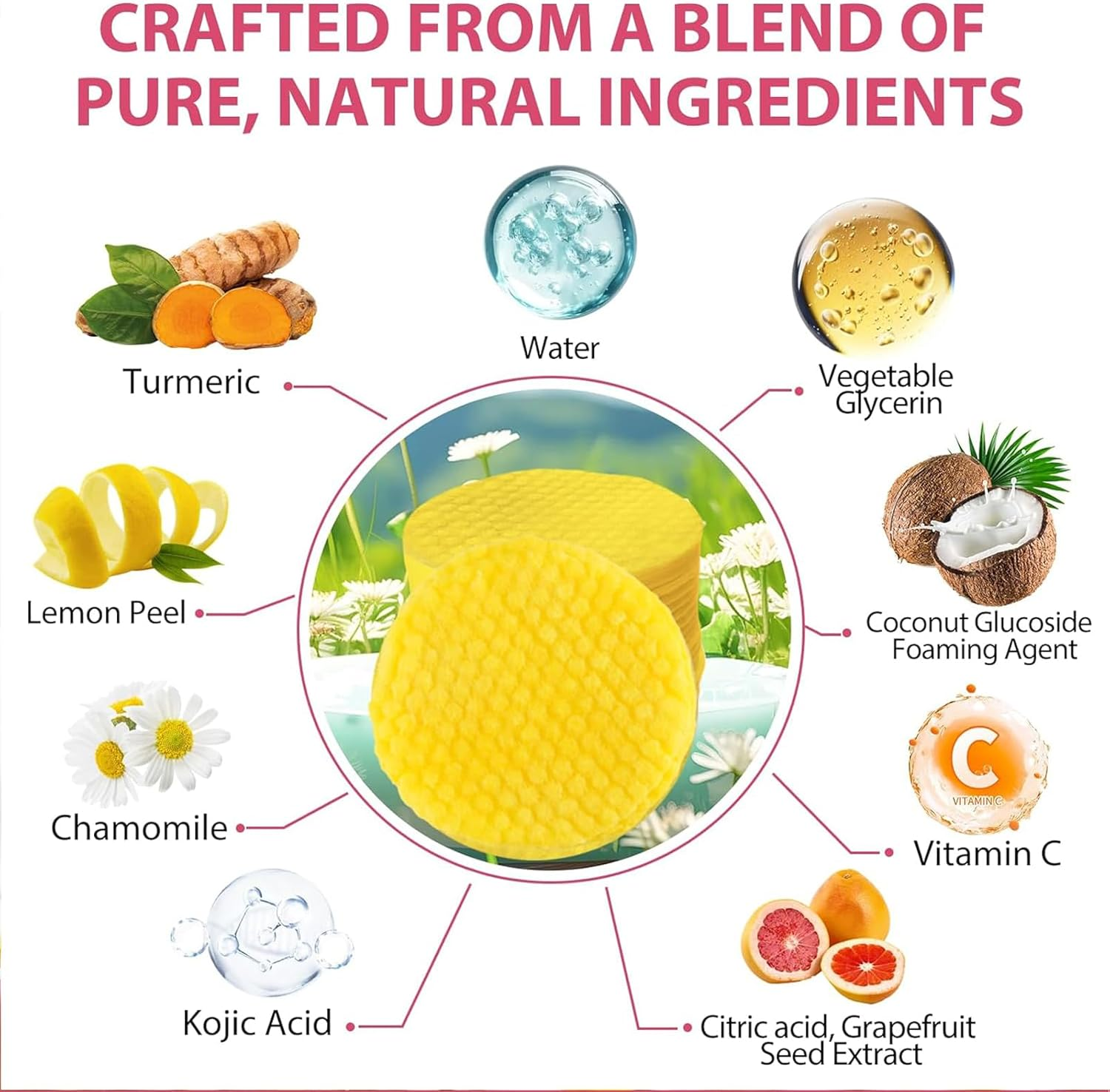 Turmeric and Kojic Acid Pads for Face,80 Pcs Kojic Acid and Turmeric Cleansing Pad for Dark Spots,Exfoliating Facial Sponges for All Skin Types image number 1