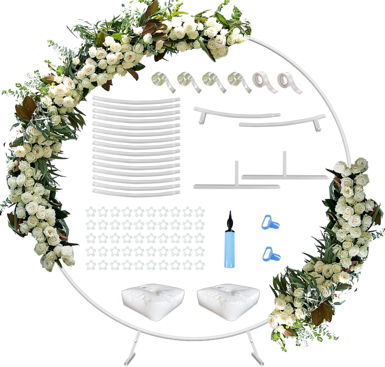 Queension Extra Large Garden Arch 7.2Ft Wide 9.2Ft High, Wedding Arch for Ceremony, Outdoor Garden Trellis for Climbing Plant, Metal Balloon Arches Backdrop Stand with Prongs Base, Gold