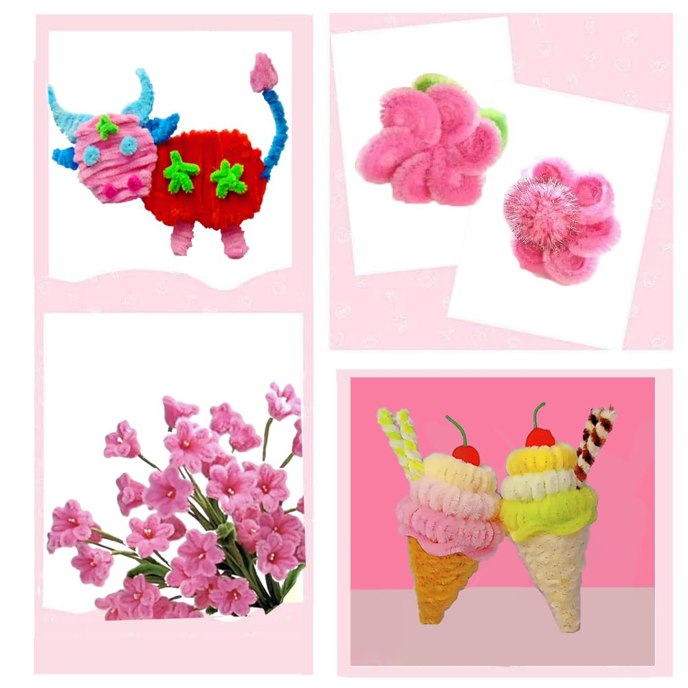 100Pcs Pink Pipe Cleaners Chenille Stem for DIY Crafts,Arts,Wedding,Home,Party,Valentine'S Day Holiday Decoration 6 Mm X 12 Inch image number 2