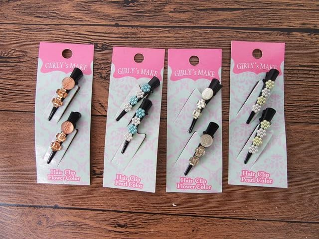 12Prs Metal Hair Clips with Rhinestone/Pearl Assorted image number 4