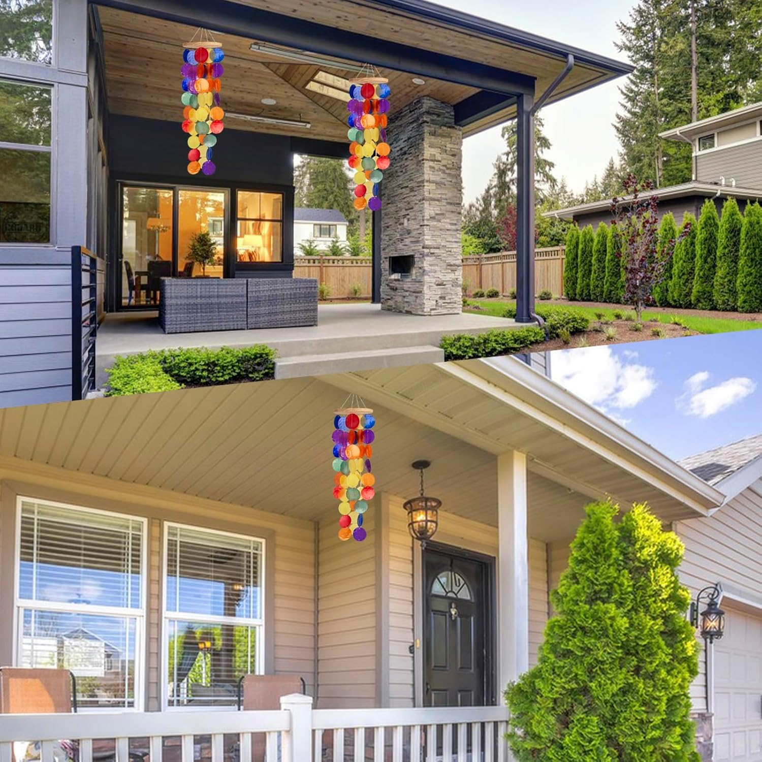 Wind Chimes for outside - Handcrafted Rainbow Capiz Shells Windchime Coastal Style Decor for Indoor/Outdoors, Garden Decor, Great Present for Women, Wind Chimes Lovers and More image number 3