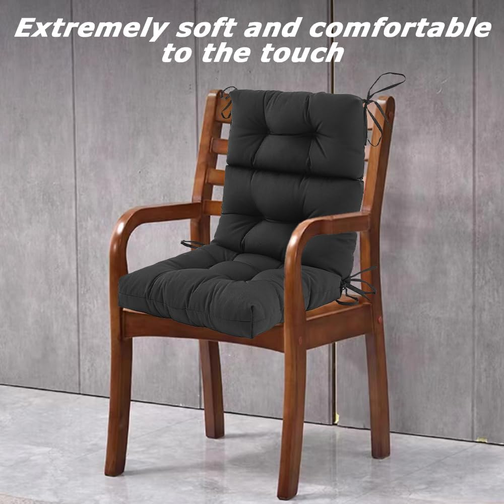 Outdoor Waterproof and Sun-Protective Folding Seat Cushion, Soft Chaise Lounge Chair Cushions, High Back Cushions with Ties, Black