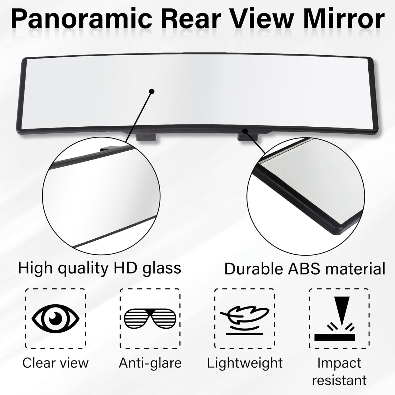 Rear View Mirror, Universal 11.4 Inch Interior Clip on Panoramic Convex Mirror, HD anti Glare Wide Angle and Reduce Blind Spot, Extended Rear View Mirror for Cars, Suvs, Trucks, Vehicles image number 5