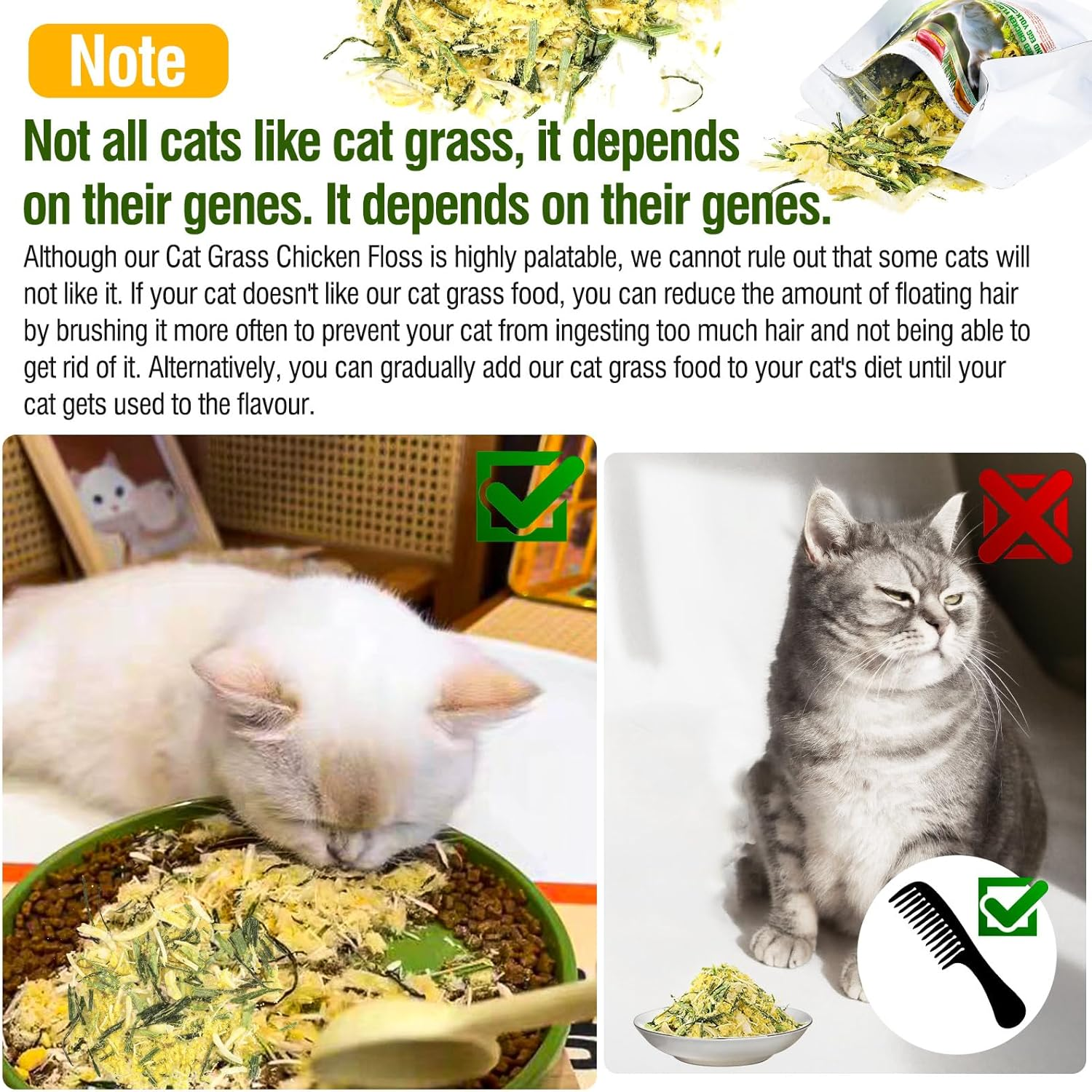 Glopawear Cat Grass Treats with Freeze Drying Cat Grass Egg Yolk Chicken Floss, Cat Snacks, Helps Cats Discharge Hairballs, Reduces Gastrointestinal Buildup 2.3Oz/63G image number 4