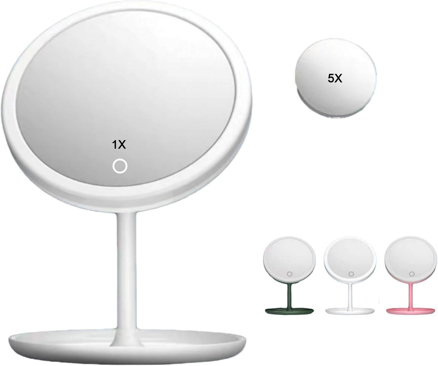 Mirror Makeup Mirror with 3 Light Modes - Led Mirror Makeup with Compact 5X Magnifying Mirror, Make up Mirror with Light, Light up Makeup Mirror, Rechargeable Lighted Makeup Mirror image number 1