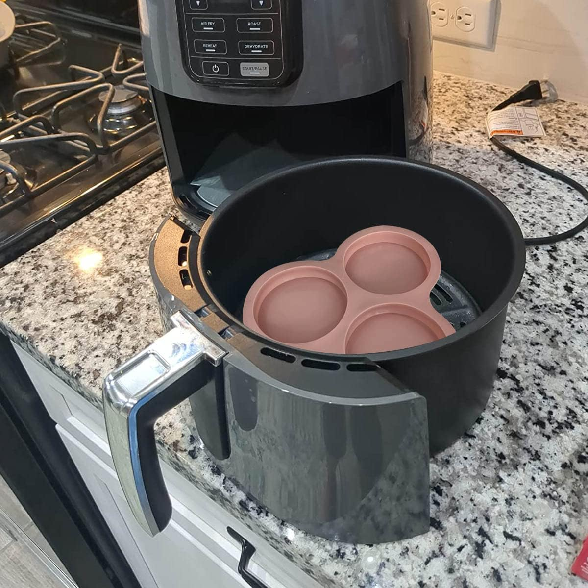 KVZVK Reusable Egg Pan for Air Fryer - 3 Cavity Non-Stick Baking Pan, Hamburger Bun Mold, Accessory