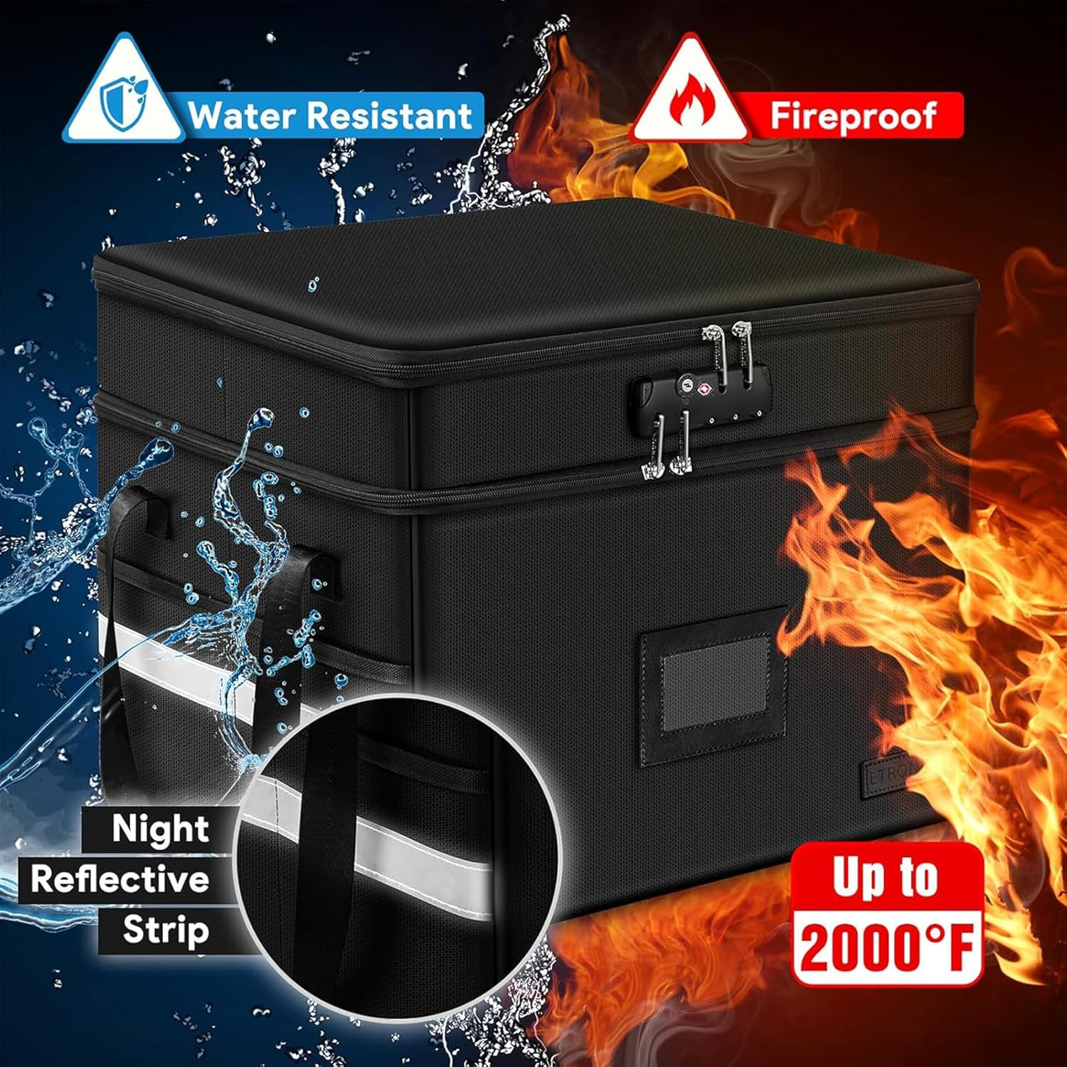 Fireproof Document Safe Box with Lock, Portable Collapsible File Cabinet Storage Organizer for Hanging Letter, Legal Size Folder, 40 * 31 * 33Cm Black image number 1