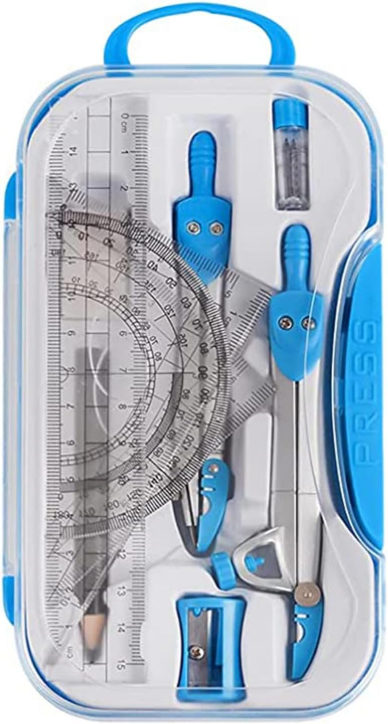 Math Geometry Kit Sets 10 Piece Student Supplies with Shatterproof Storage Box, Includes Rulers, Protractor, Compass, Eraser, Pencil Sharpener, Lead Refills, Pencil, for Drafting and Drawings image number 6