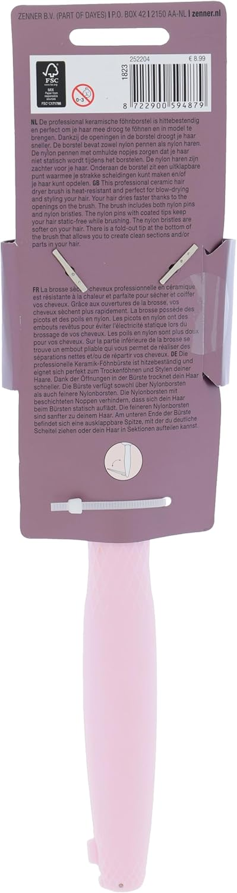 Zenner Deluxe Ceramic Hot Air Brush - Heat Resistant Blow Dryer Brush with Nylon Bristles - Antistatic Design with Air Permeability & Fold-Out Compartment Tip for Easy Styling image number 5