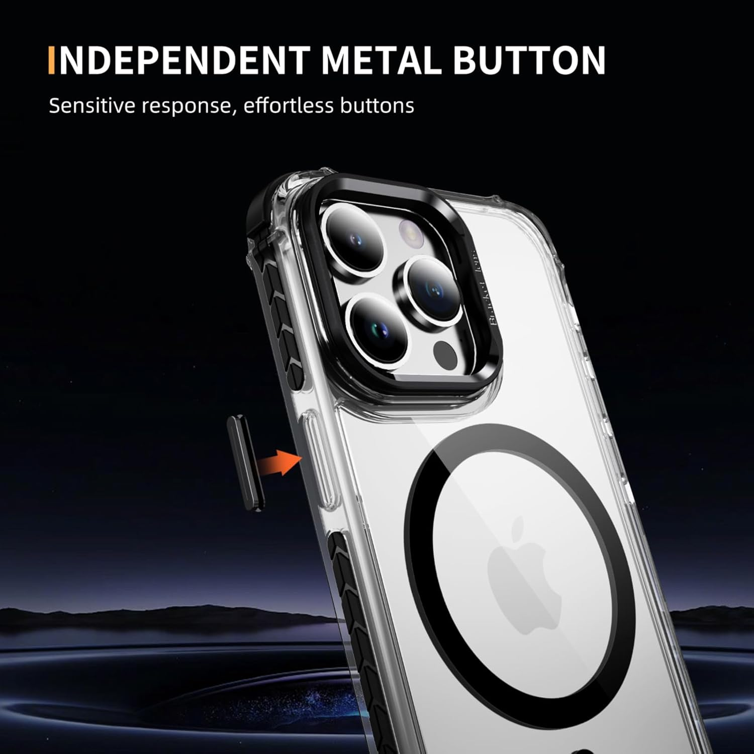 For Iphone 15 Case with Metal Camera Stand, Full Protection Shockproof Cover, High-Transparency Magnetic Case for Iphone 15 (Black)