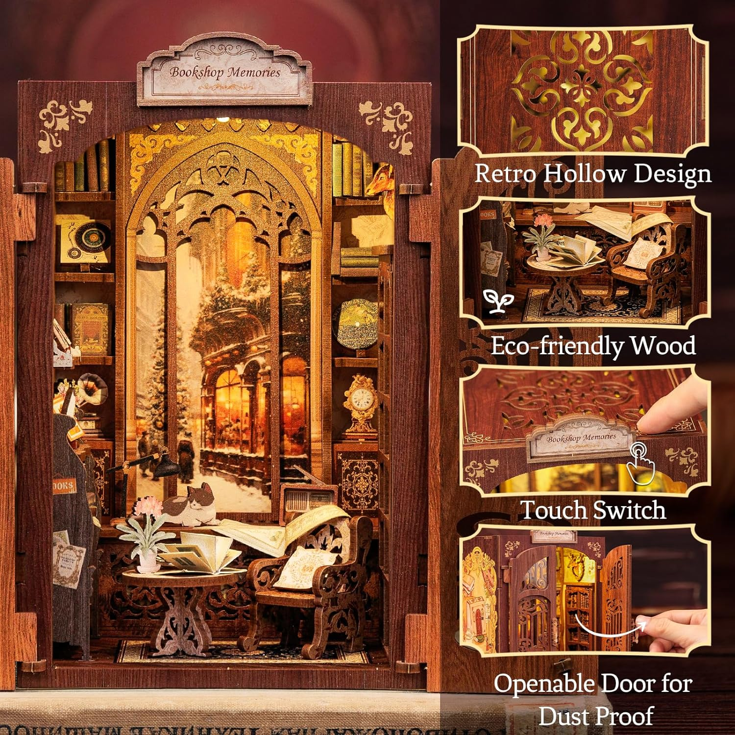 CUTEBEE DIY Book Nook Kit,3D Wooden Puzzle Dollhouse Kit Booknook Miniature Kit DIY Book Nook Kits for Adults and Teens Tiny House Bookshop Memories Model Kits DIY Kits for Gift image number 5